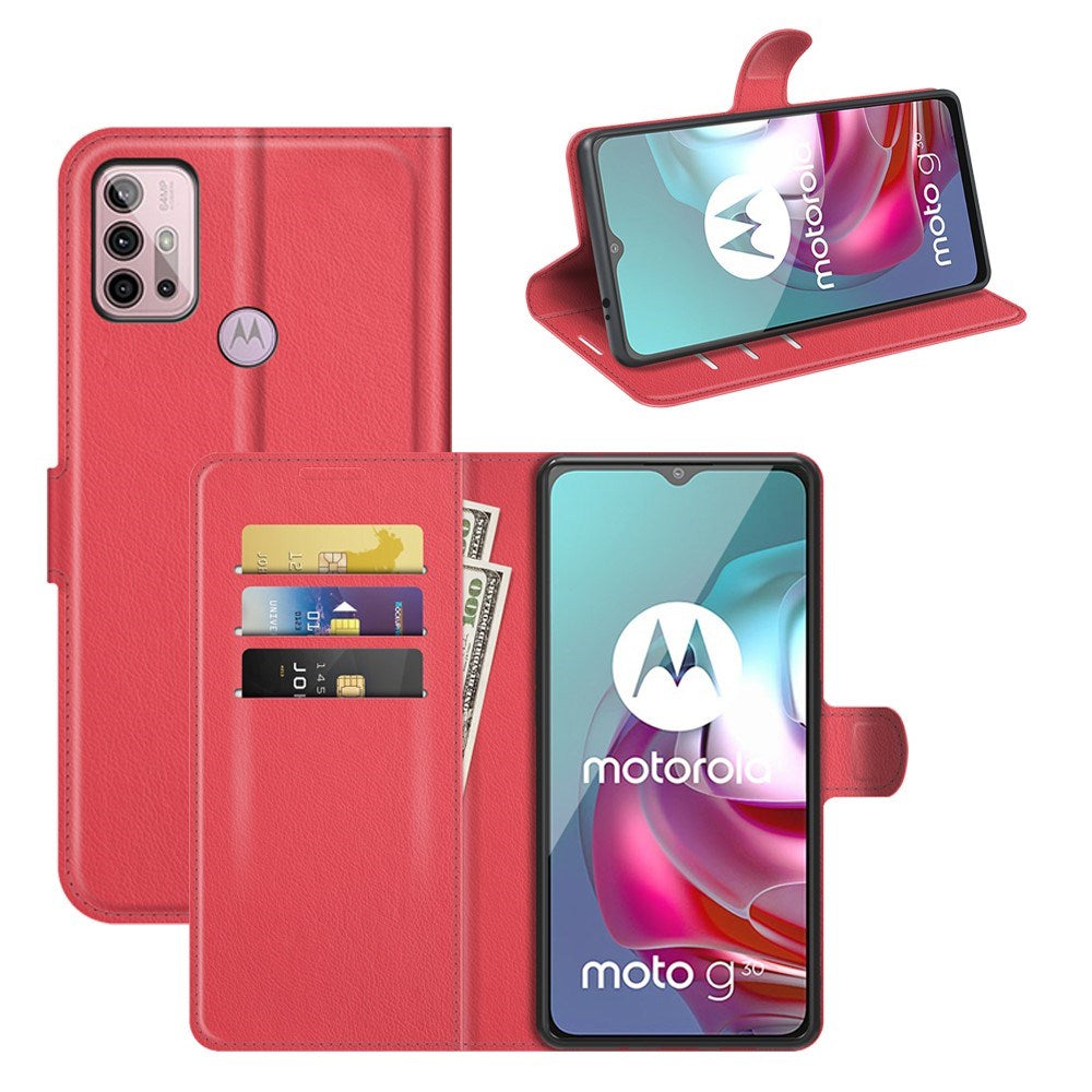 EIDERWOOD Motorola Moto G10 / G20 / G30 Faux Leather Flip Case with Cardholder & Stand Function - Red