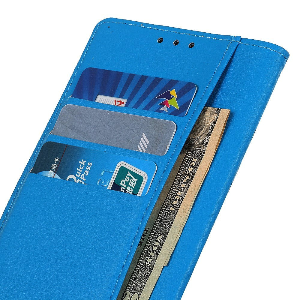 Motorola Edge 20 Lite Litchi Leather Texture Wallet Case - Blue