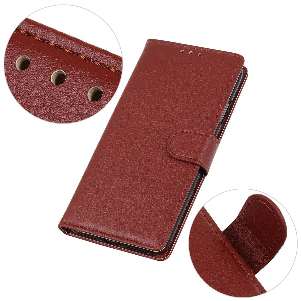 Motorola Edge 20 Lite Litchi Leather Texture Wallet Case - Brown