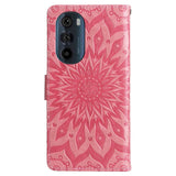 Motorola Edge 30 Pro Leather Case with Wallet and Strap - Mandala Print - Pink