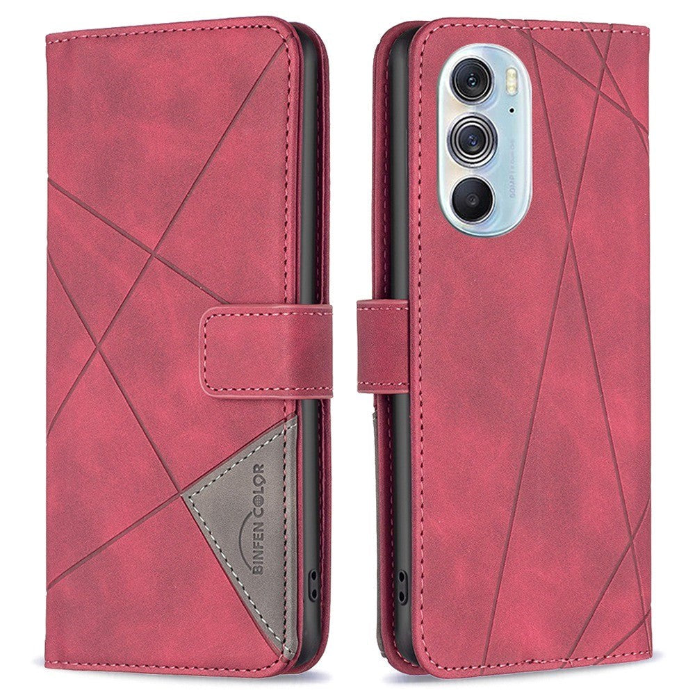 Motorola Edge 30 Pro Leather Flip Case w. Geometric Lines - Red