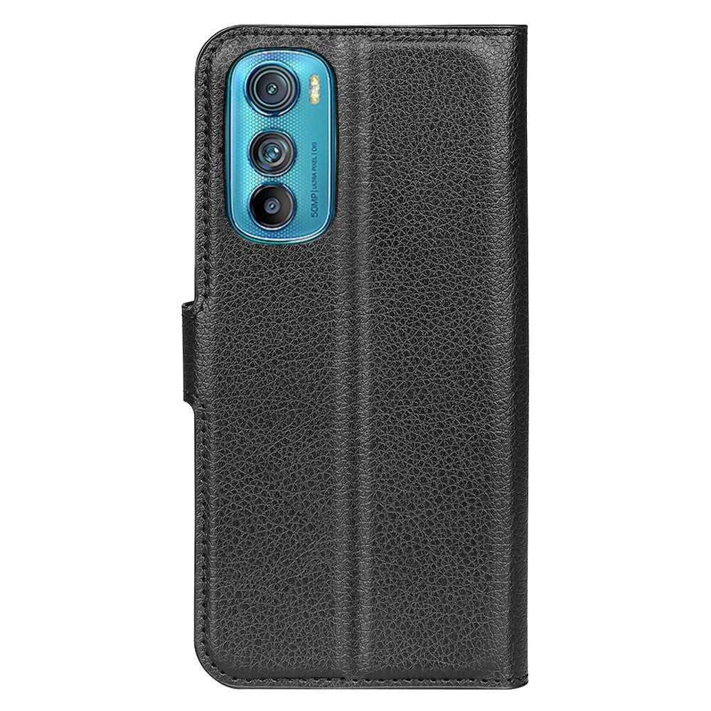 Motorola Edge 30 PU Litchi Leather Flip Case with Wallet & Stand Function - Black