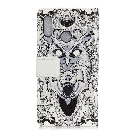 Alcatel 1S (2020) Leather Wallet Case Abstract Owl and Wolf