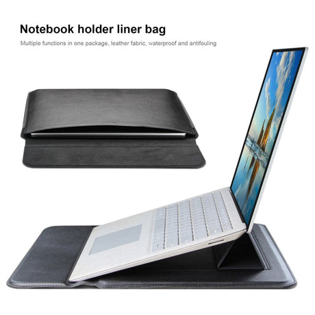 Tri-fold Leather Laptop Sleeve 15-16" (37 x 27 cm) - Black