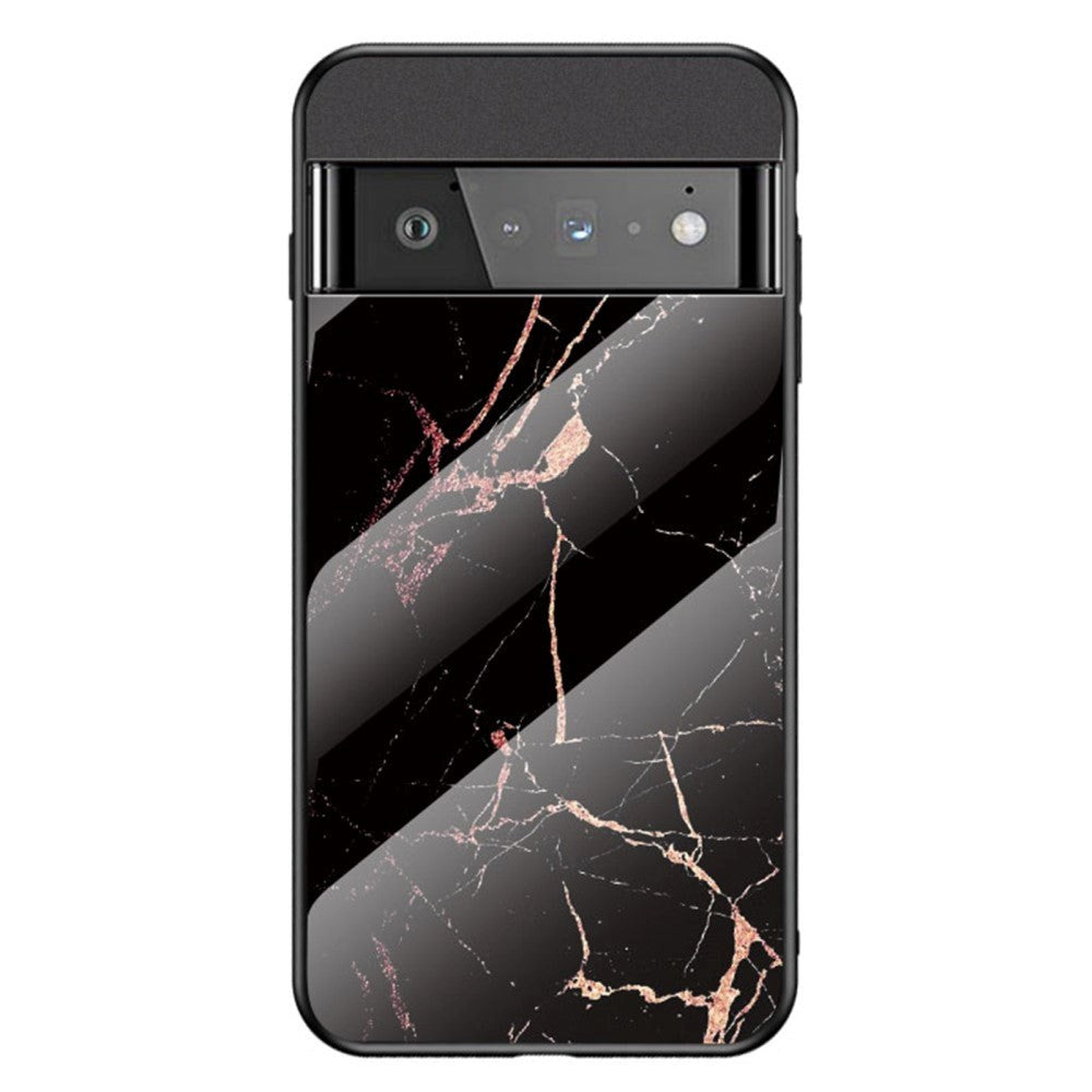 Google Pixel 6 Pro Plastic Case w. Glass Back - Black & Gold Marble