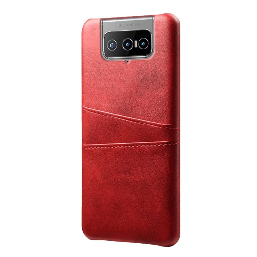 Asus Zenfone 8 Flip Imitation Leather Case w. Card Holder - Red