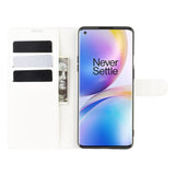 OnePlus 8 Pro Litchi Leather Flip Case w. Wallet - White