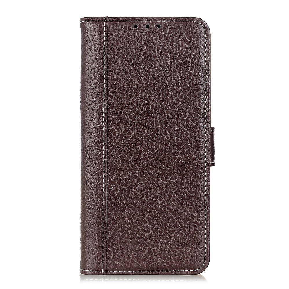 OnePlus 9 Litchi Skin Leather Wallet Case - Brown