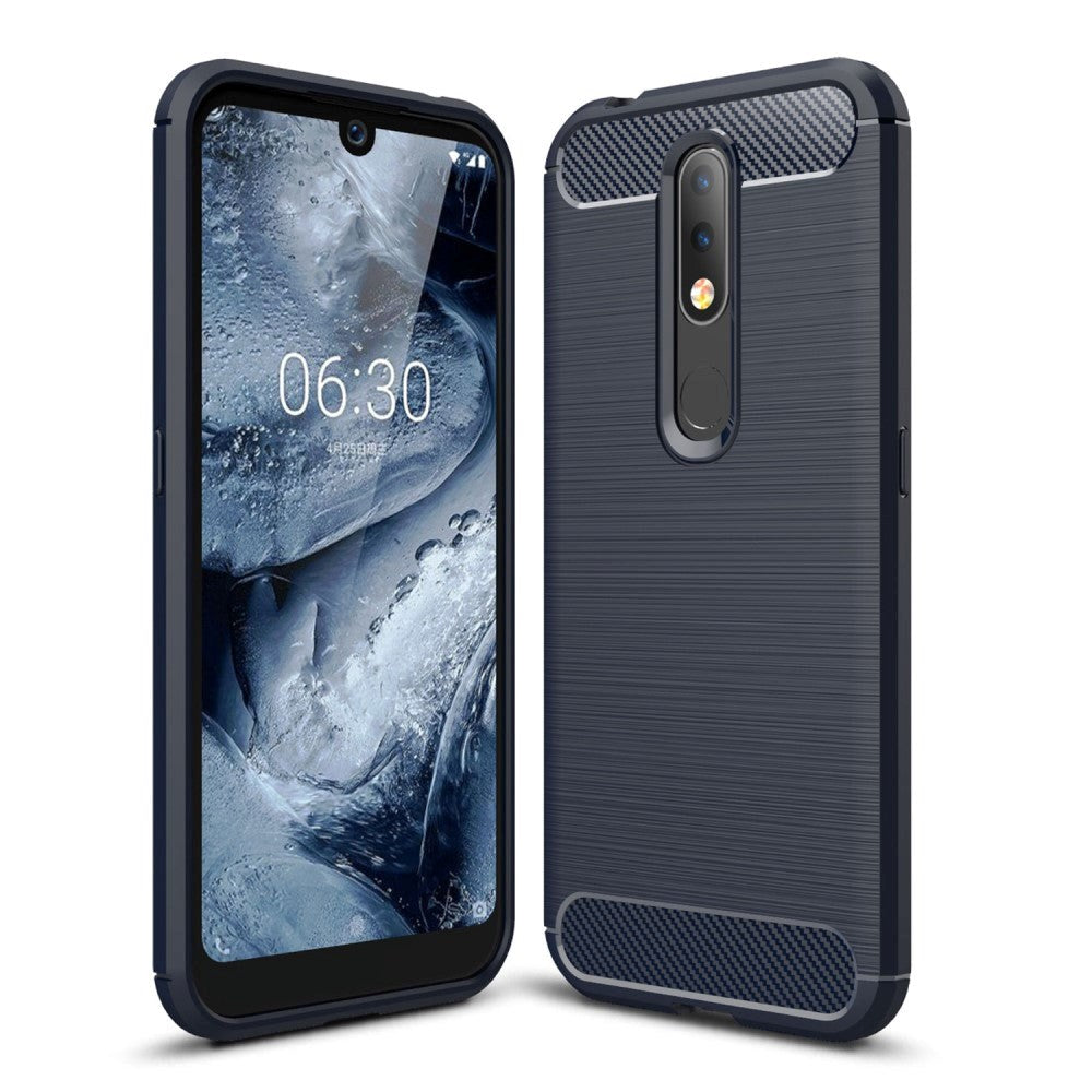 Nokia 4.2 Brushed Carbon Fiber - Flexible Plastic Case Dark Blue