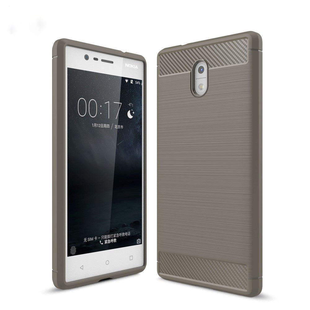 Nokia 3 Brushed Carbon Fibre TPU Plastic Case Grey