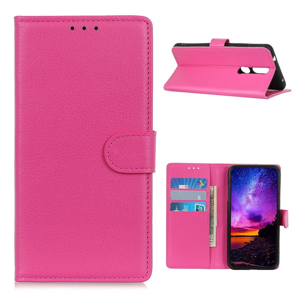 Nokia 2.4 Litchi Leather Wallet Case - Pink