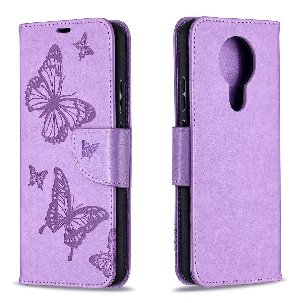 Nokia 3.4 Leather Wallet Case - Butterfly Motif - Purple