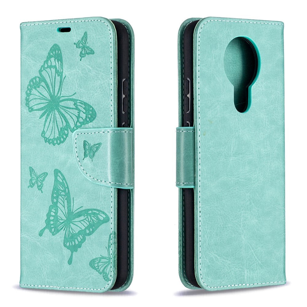 Nokia 3.4 Leather Wallet Case - Butterfly Motif - Green