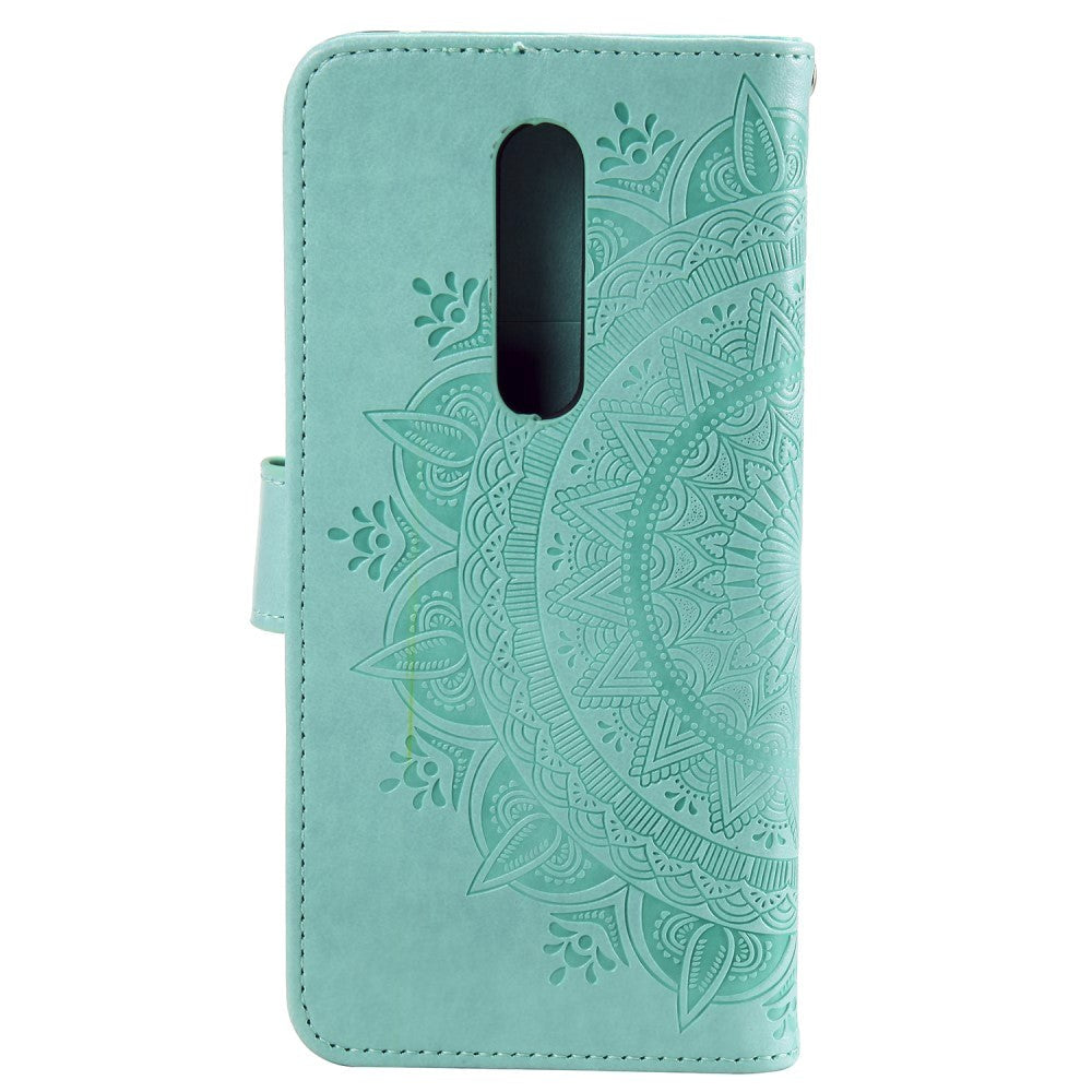 Nokia 2.4 Leather Wallet Case - Mandala Pattern Cyan