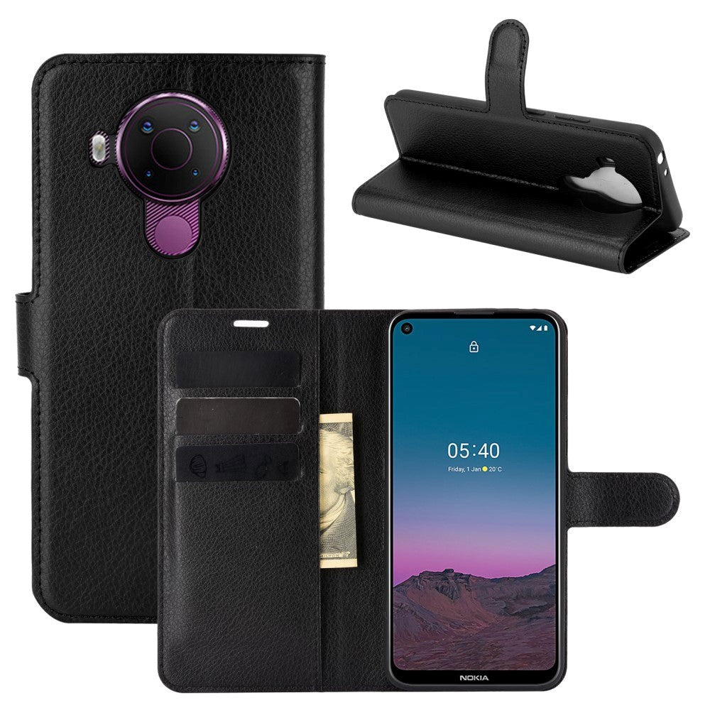 Nokia 5.4 Litchi Leather Wallet Case - Black