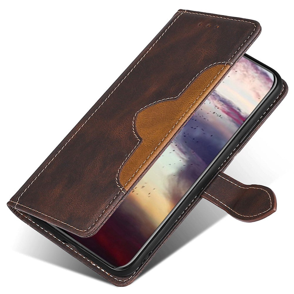 Nokia 1.4 Rustic Two-tone Leather Wallet Case - Dark brown / Brown