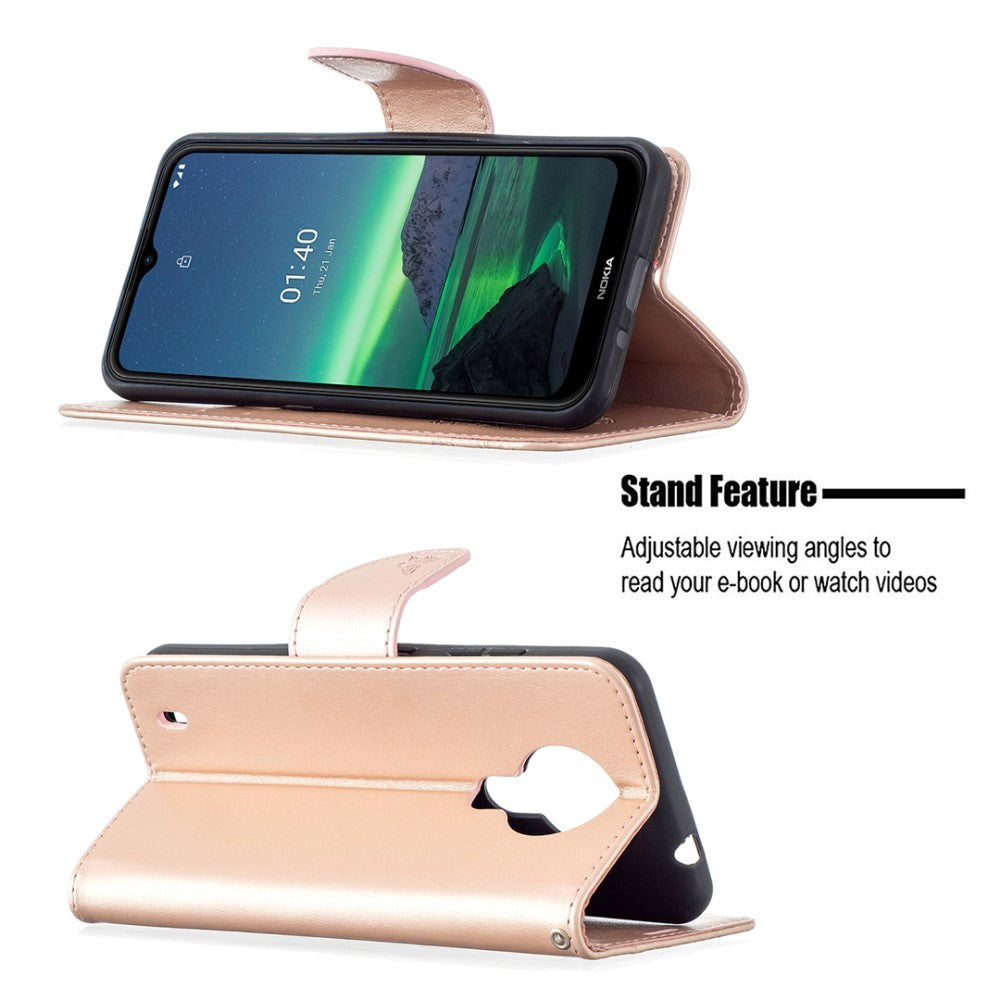 Nokia 1.4 Leather Wallet Case & Strap Butterfly - Rose Gold