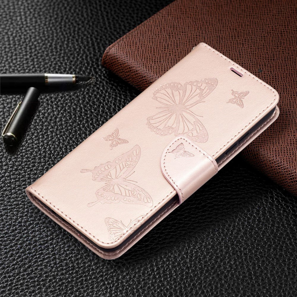 Nokia 1.4 Leather Wallet Case & Strap Butterfly - Rose Gold