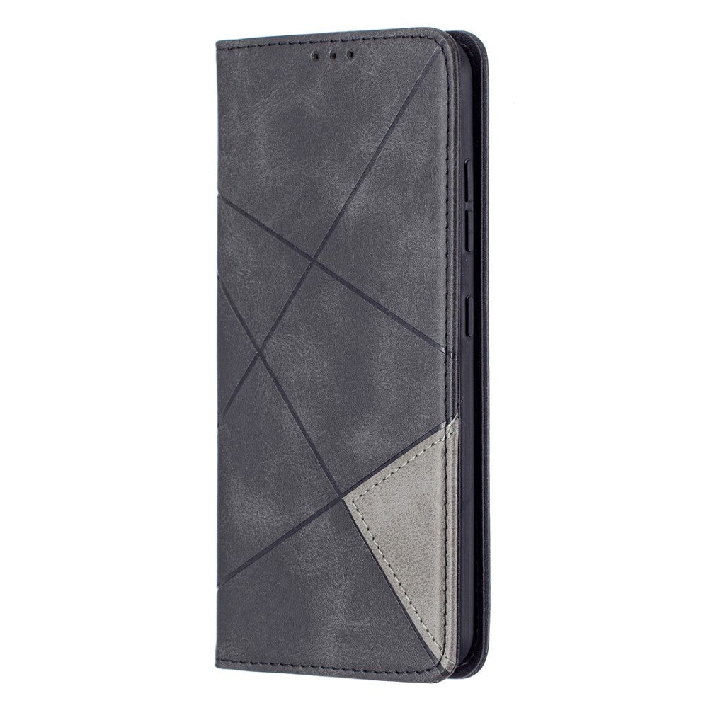 Nokia 1.4 Leather Flip Case w. Geometric Pattern - Black / Grey