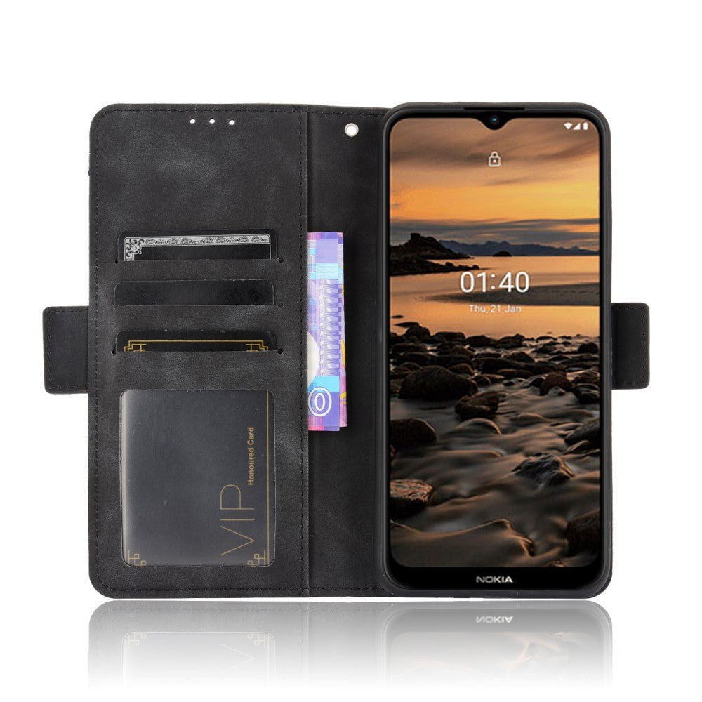 Nokia 1.4 Leather Case w. Stand / Card Holder & Extra Card Pocket - Black