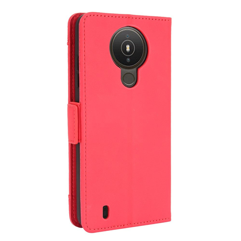 Nokia 1.4 Leather Case w. Stand / Card Holder & Extra Card Pocket - Red