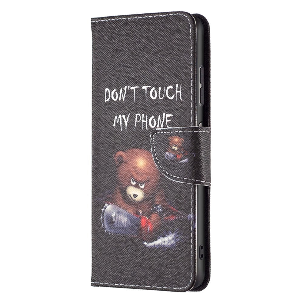 Nokia G21 / G11 Case with Large Wallet in Leather - Do not Touch My Phone Bear - Black