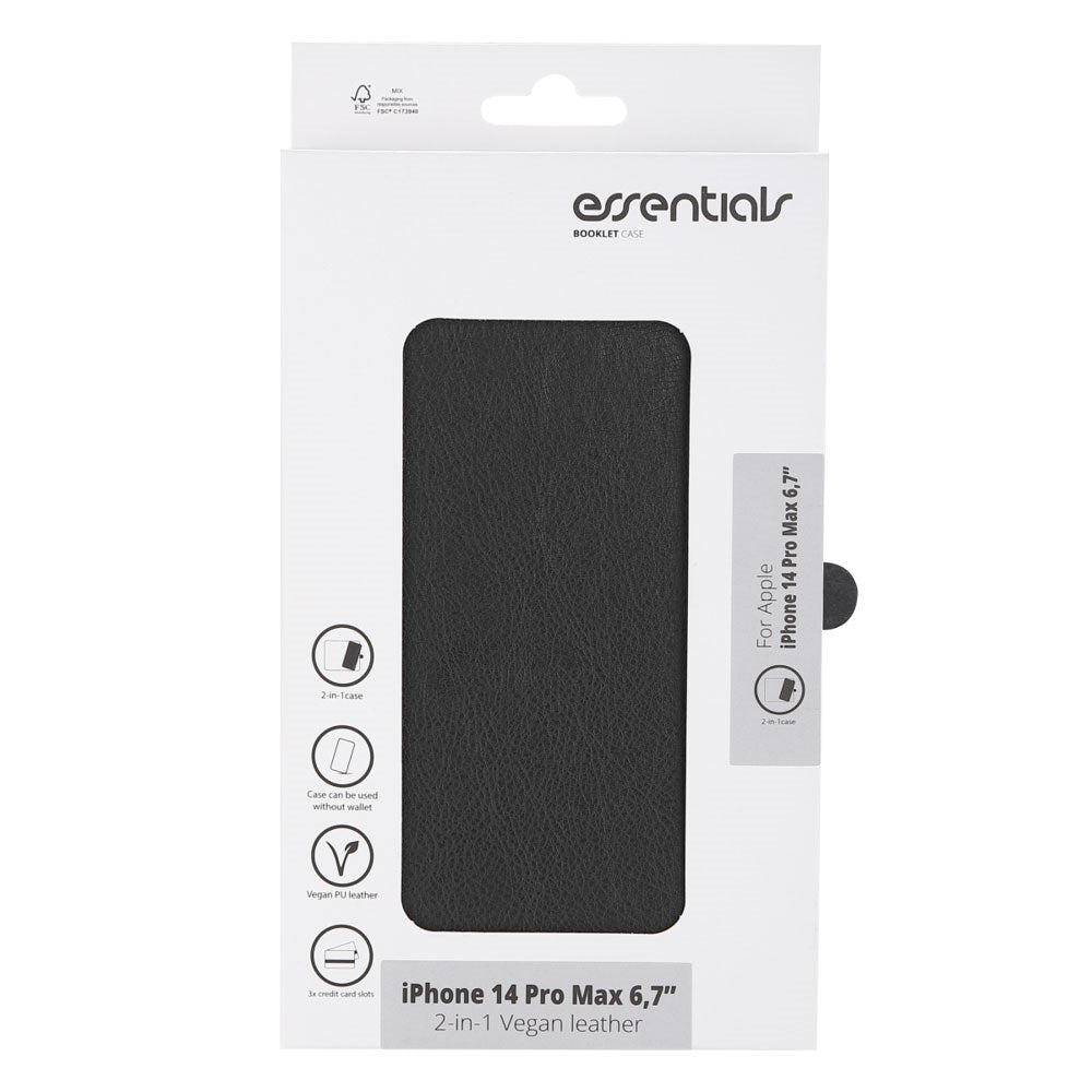 iPhone 14 Pro Max Essentials 2-in-1 Faux Leather Flip Case - Black