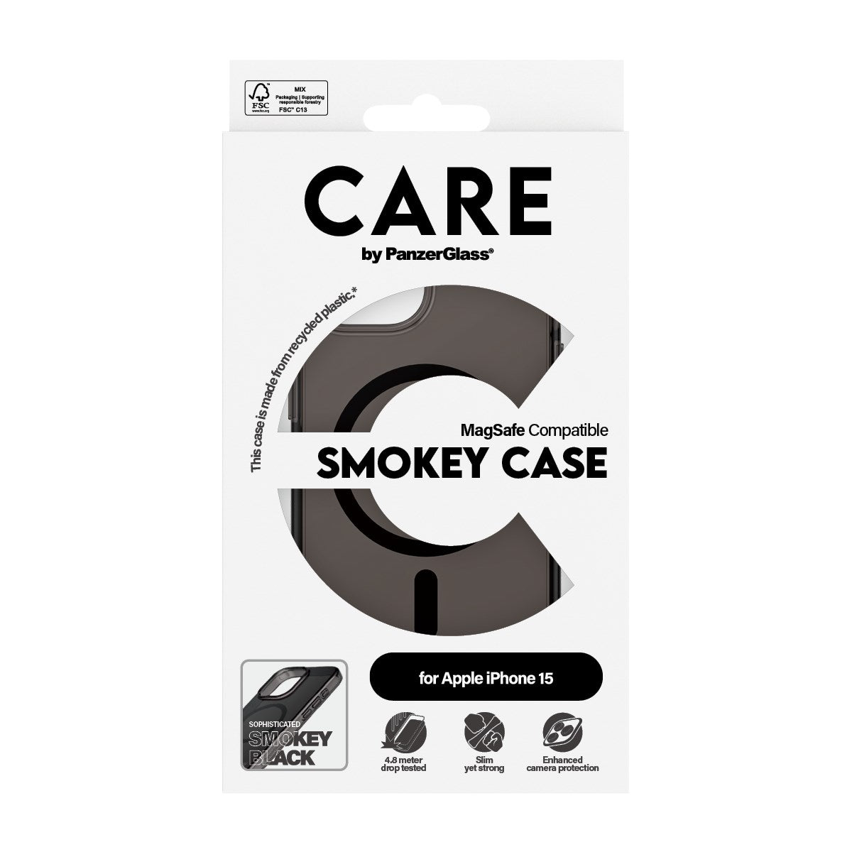 CARE by PanzerGlass iPhone 15 FLAGSHIP Urban Combat Case - MagSafe Compatible - Smokey / Black