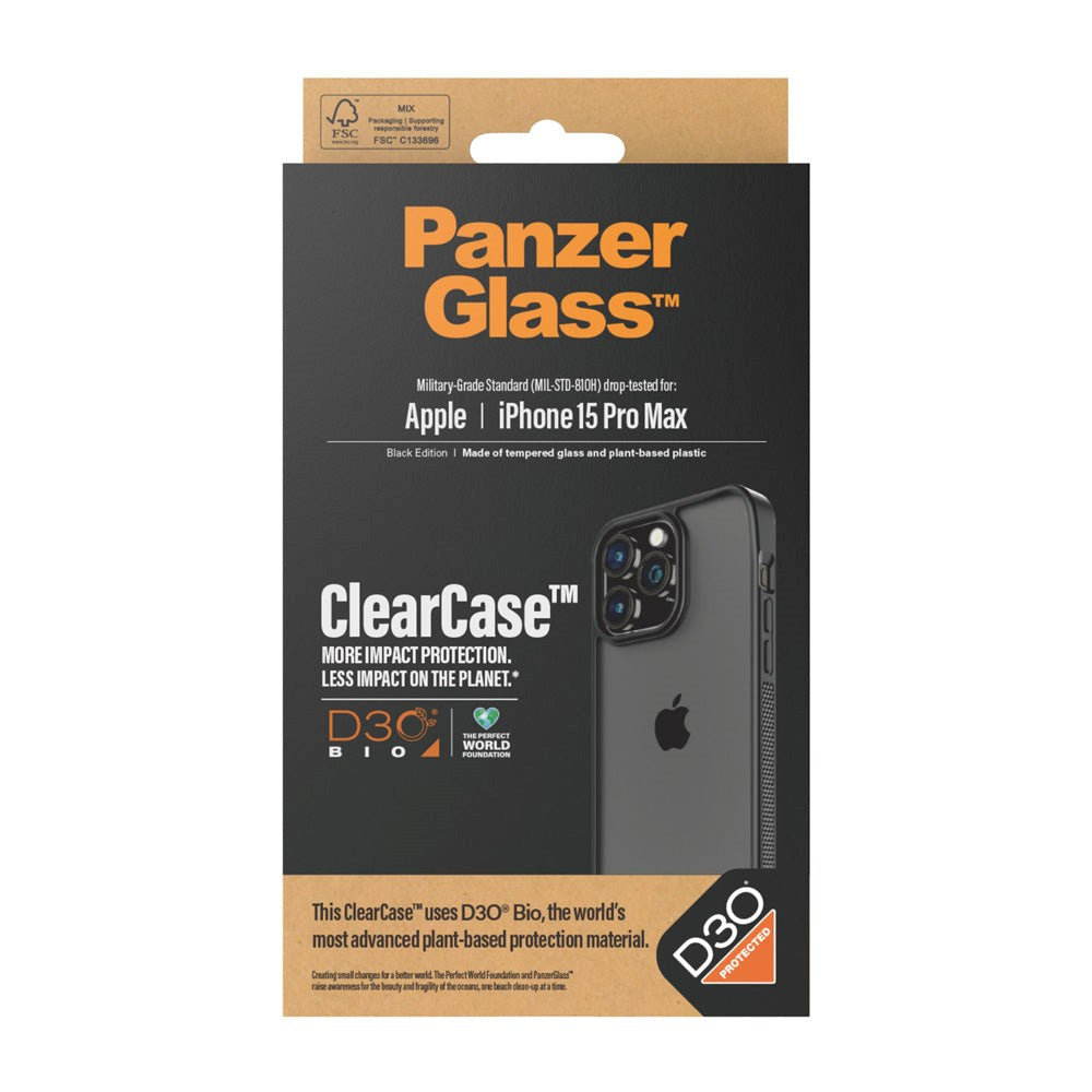 iPhone 15 Pro Max Case PanzerGlass D3O Bio ClearCase - Black Edge