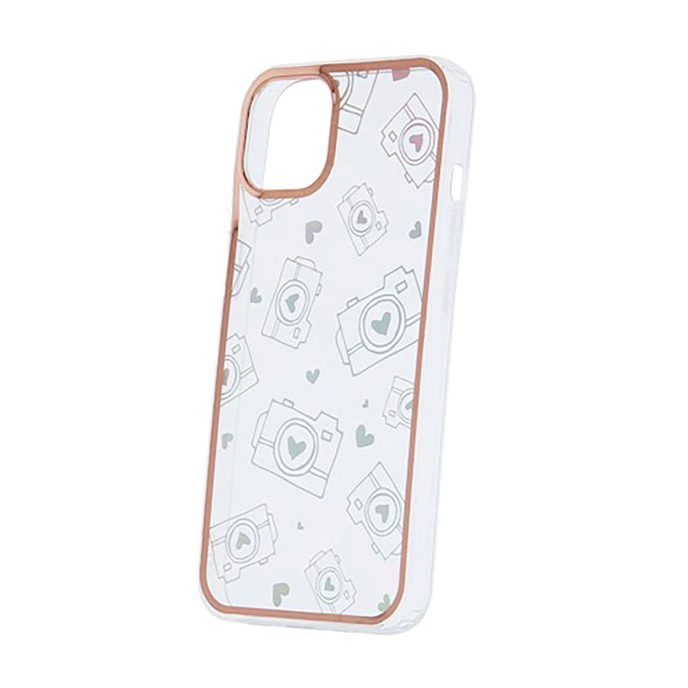 iPhone 14 Plus Hybrid Plastic Case w. Holographic Print - Camera Motif - Transparent