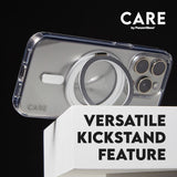 CARE by PanzerGlass iPhone 16 Feature Kickstand Case - MagSafe Compatible - Transparent / Black
