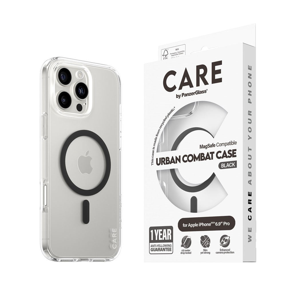 CARE by PanzerGlass iPhone 16 Pro Max FLAGSHIP Urban Combat Case - MagSafe Compatible - Transparent / Black