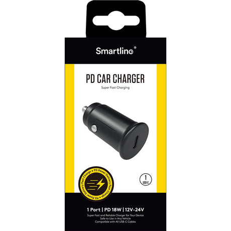 Smartline PD (Power Delivery) 20W Car Charger w. USB-C - Black