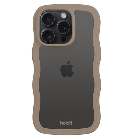 Holdit iPhone 15 Pro Wavy Case - Mocha Brown / Transparent