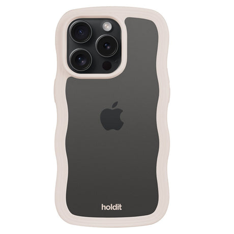 Holdit iPhone 15 Pro Wavy Case - Light Beige / Transparent