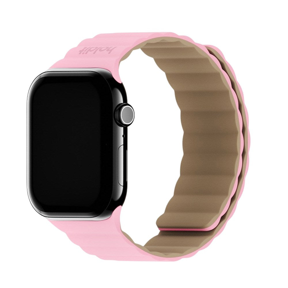 Apple Watch (42/44/SE/45/46/49mm) Holdit Silicone Magnet Watch Strap - Pink / Beige