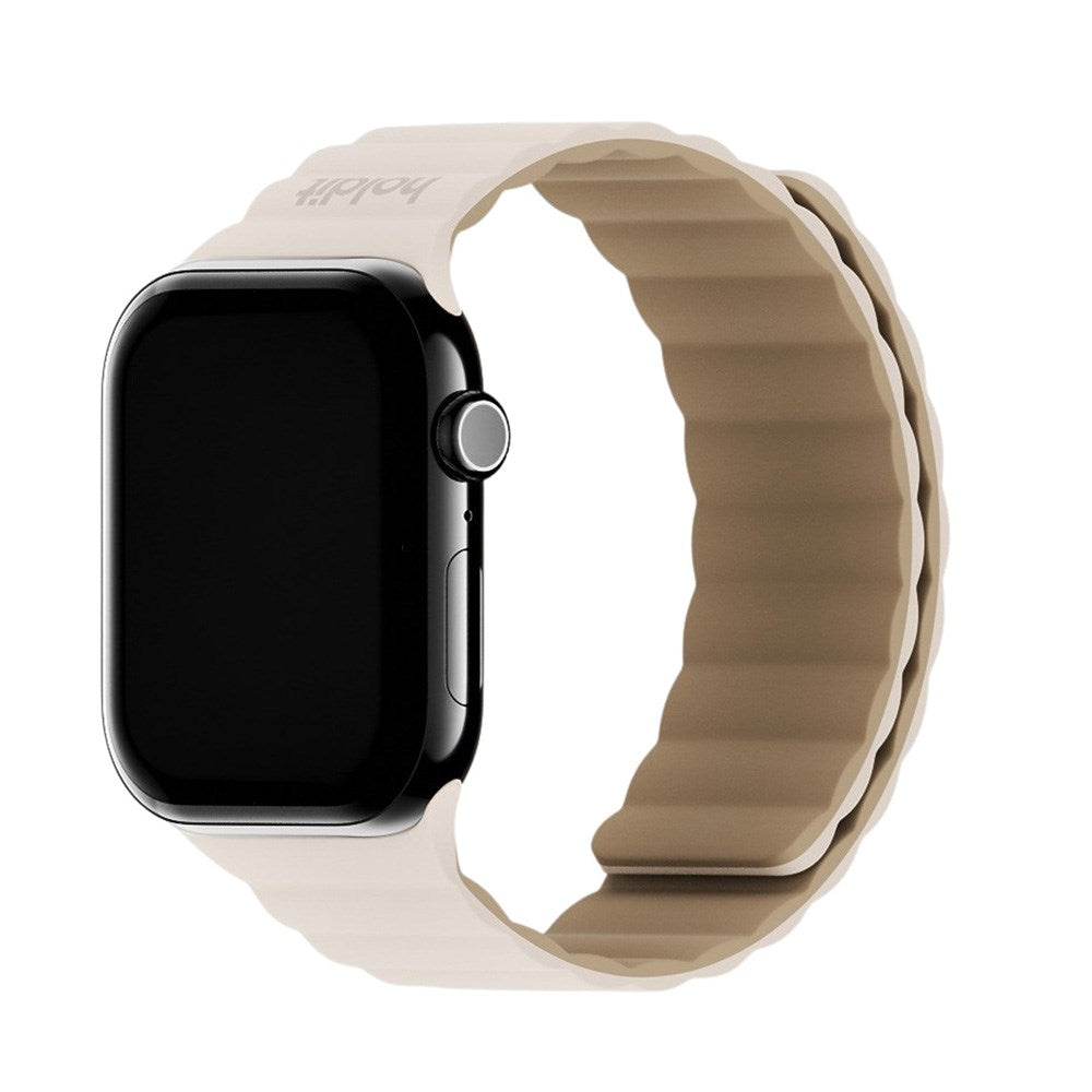 Apple Watch (42/44/SE/45/46/49mm) Holdit Silicone Magnet Watch Strap - Light Beige / Beige
