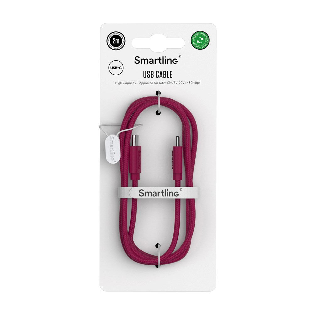 Smartline (60W) USB-C to USB-C Braidy Cable 2m - Dark Red