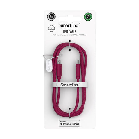 Smartline (3A/27W) USB-C to Lightning Braidy Cable 2m - Dark Red
