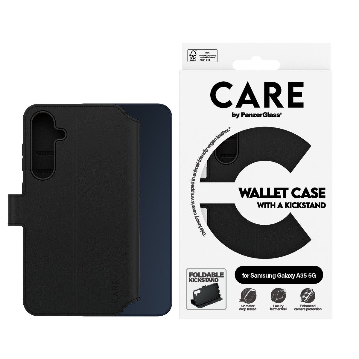 CARE by PanzerGlass Samsung Galaxy A35 (5G) Feature Wallet Case with Kickstand - Black