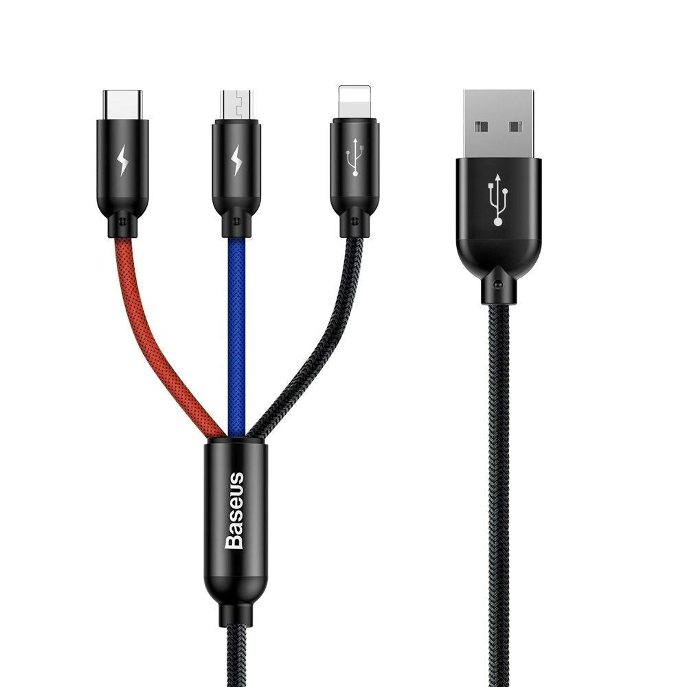 Baseus 3-in-1 Cable USB-A to Lightning / USB-C / Micro USB - 120cm - Black