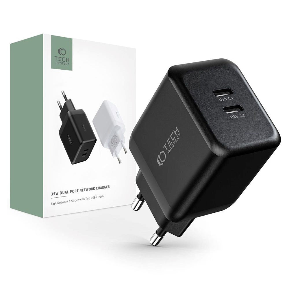 Tech-Protect Network PD 35W Wall Charger w. 2 x USB-C - Black