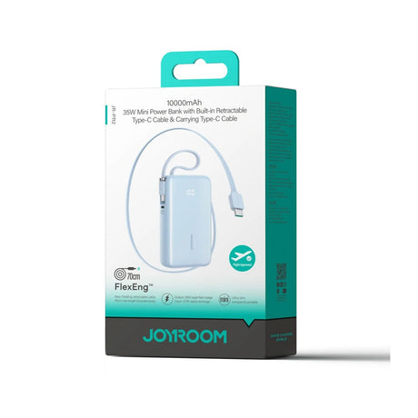 Joyroom JR-PR2 35W PowerBank with Retractable USB-C Cable & Built-in USB-C Cable - 10.000mAh - Light Blue