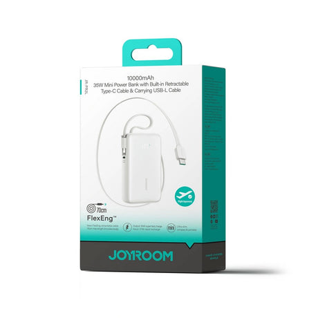 Joyroom JR-PR2L 35W PowerBank with Retractable USB-C Cable & Built-in Lightning Cable - 10.000mAh - White