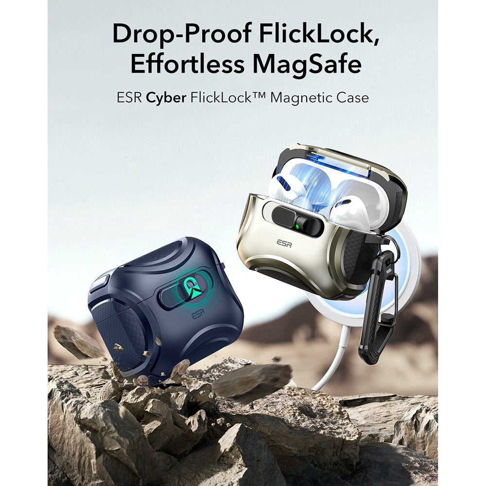 ESR AirPods Pro (3rd gen.) Cyber FlickLock Case with Carabiner - Dark Blue