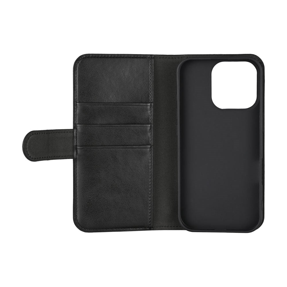 iPhone 16 Pro Essentials Faux Leather Flip Case with Card Holder & Stand Function - Black
