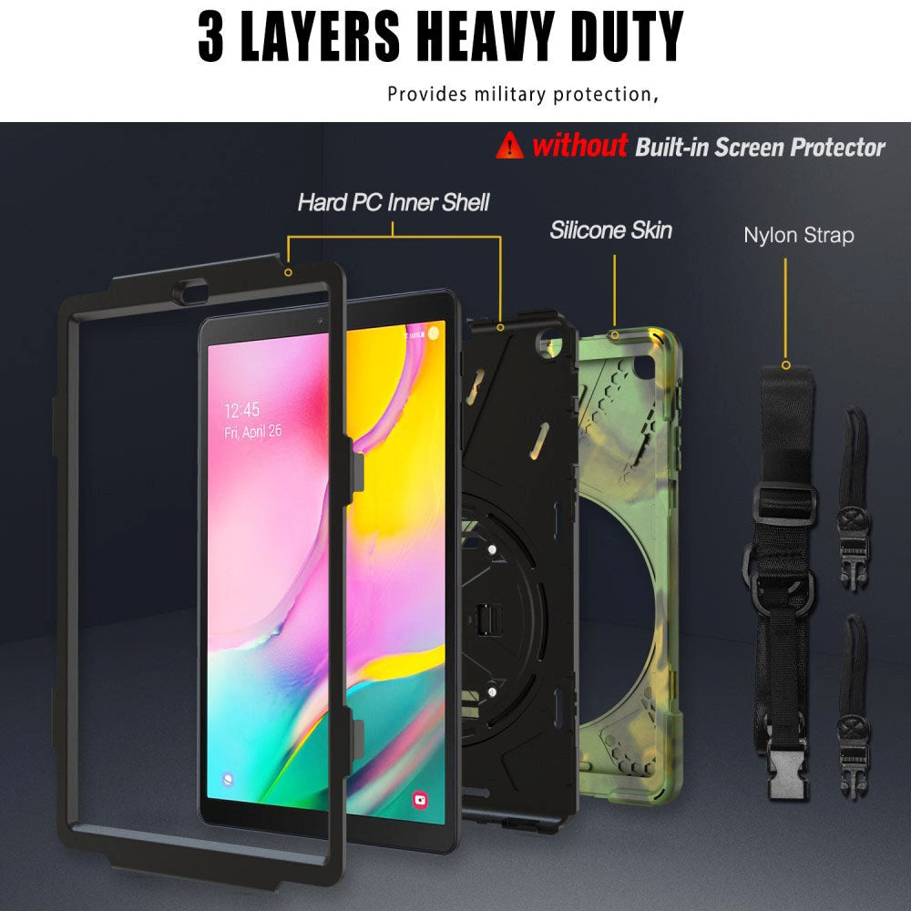 Samsung Galaxy Tab A 10.1" (2019) Tough Case w. Hand Holder & Shoulder Strap - Camouflage