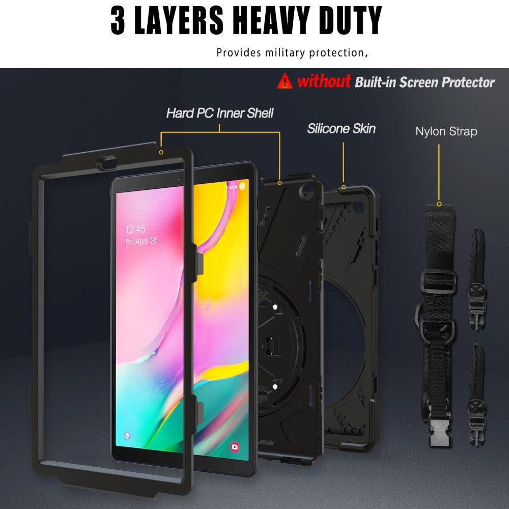 Samsung Galaxy Tab A 10.1" (2019) Tough Case w. Hand Holder & Shoulder Strap - Black