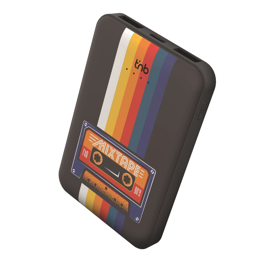T'NB Powerbank 5,000mAh - 20W - 2 x USB-A - 1 x USB-C - Cassette Tape Design