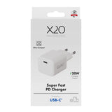 X2O 20W Wall Charger with 1x USB-C - White